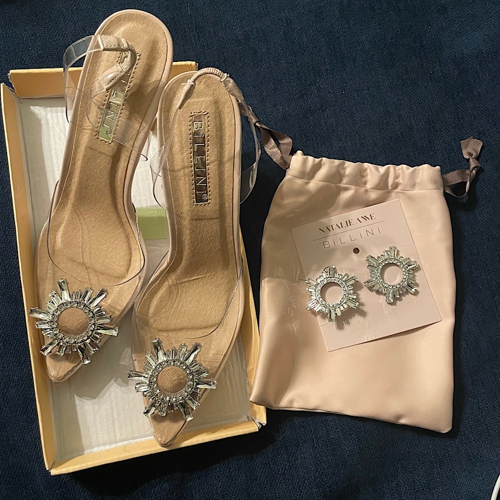 NEW UNWORN embellished Billini Lottie Heels with matching earrings! Size 7